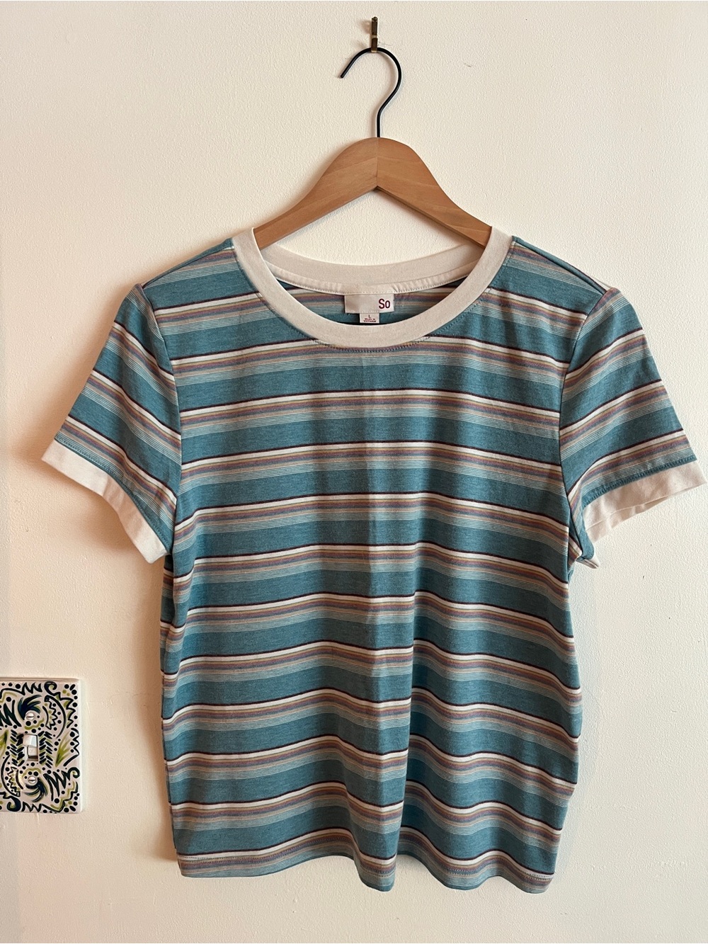 SO Striped Crop Top in Teal and White